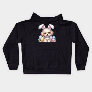 Puppy Poodle Bunny Ears Easter Eggs Happy Easter Day Kids Hoodie